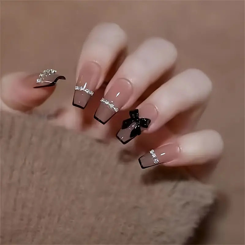 Black Bow Coffin Nails