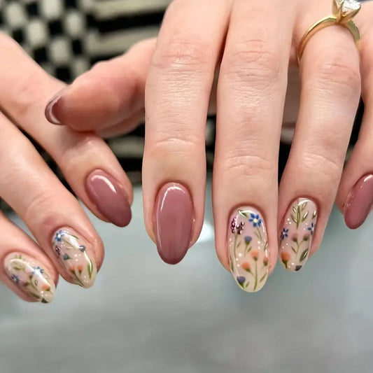 Browns Floral Almond Nails