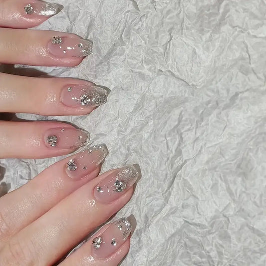French Style with Rhinestone Glitter Nails